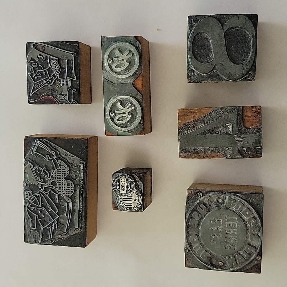 7 Antique Letterpress Blocks Vintage Printer Blocks
